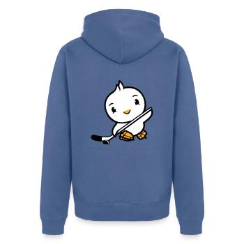Bird Playing Hockey Sport Puck Stick Hobby - Unisex Premium Organic Zip Hoodie - stone blue - Back - Nico (187cm)