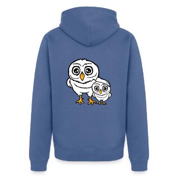2 Owls Dad Mom Child Baby Family Mother Father - Unisex Premium Organic Zip Hoodie - stone blue - Back - Nico (187cm)