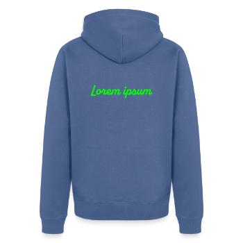 Lorem ipsum - Unisex Premium Bio Zip Hoodie - Taubenblau - Hinten - Nico (187cm)