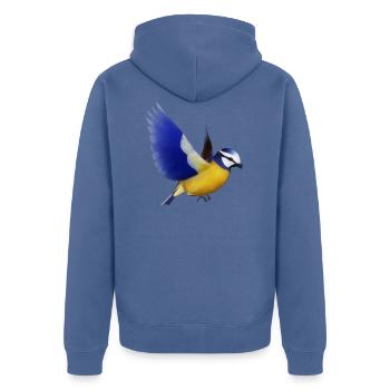 Der Diebstahl der Meise - Unisex Premium Bio Zip Hoodie - Taubenblau - Hinten - Nico (187cm)