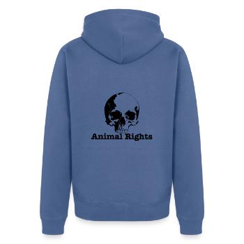 Animal Rights II - Unisex Premium Bio Zip Hoodie - Taubenblau - Hinten - Nico (187cm)