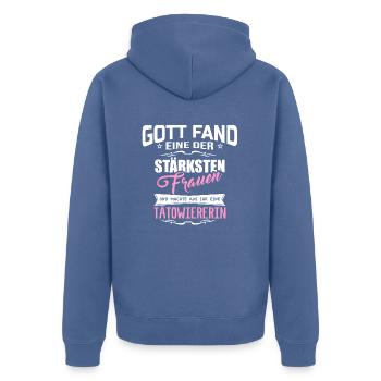 TÄTOWIERERIN - Unisex Premium Bio Zip Hoodie - Taubenblau - Hinten - Nico (187cm)