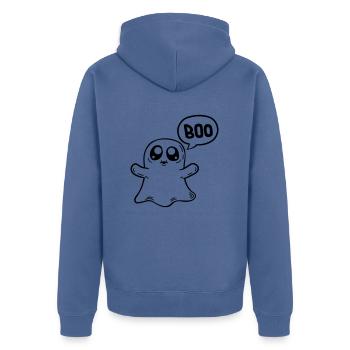 Geist Boo Angst einjagen - Unisex Premium Bio Zip Hoodie - Taubenblau - Hinten - Nico (187cm)