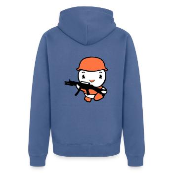 Canard Soldat Armée Militaire Professionnel Casque Pistolet Running - Veste à capuche bio Premium Unisexe - bleu pigeon - Dos - Nico (187cm)