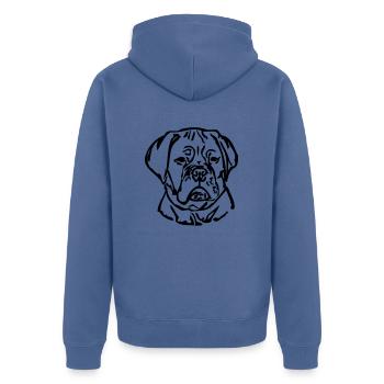 bordeaux © - www.dog-power.nl - Unisex Premium Bio Zip Hoodie - Taubenblau - Hinten - Nico (187cm)