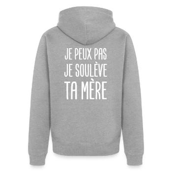ta mère je la soulève cadeau beauf - Veste à capuche bio Premium Unisexe - gris chiné - Dos - Nico (187cm)