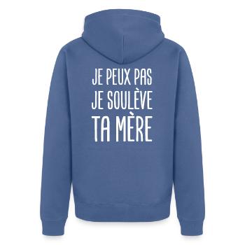 ta mère je la soulève cadeau beauf - Veste à capuche bio Premium Unisexe - bleu pigeon - Dos - Nico (187cm)
