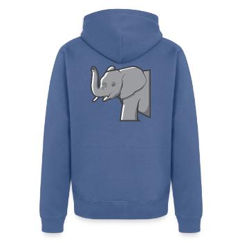 Éléphant lève sa trompe et montre les défenses - Veste à capuche bio Premium Unisexe - bleu pigeon - Dos - Nico (187cm)