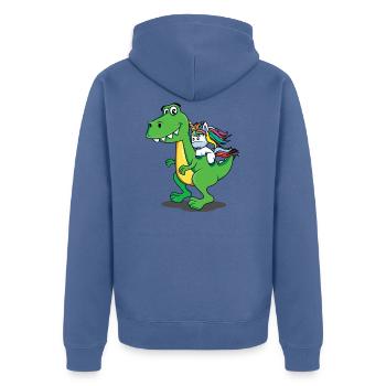 Licorne, Dino, dinosaure, T-Rex, Unicorn, Chemise - Veste à capuche bio Premium Unisexe - bleu pigeon - Dos - Nico (187cm)