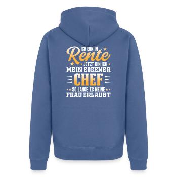 Ruhestand Renten Design für Rentner - Unisex Premium Bio Zip Hoodie - Taubenblau - Hinten - Nico (187cm)