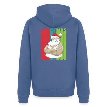 Retro Christmas Gifts. Tattooed Santa. Humorous. - Unisex Premium Organic Zip Hoodie - stone blue - Back - Nico (187cm)