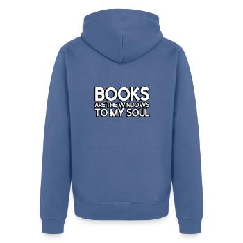 Books are the windows to my soul - Unisex Premium Bio Zip Hoodie - Taubenblau - Hinten - Nico (187cm)