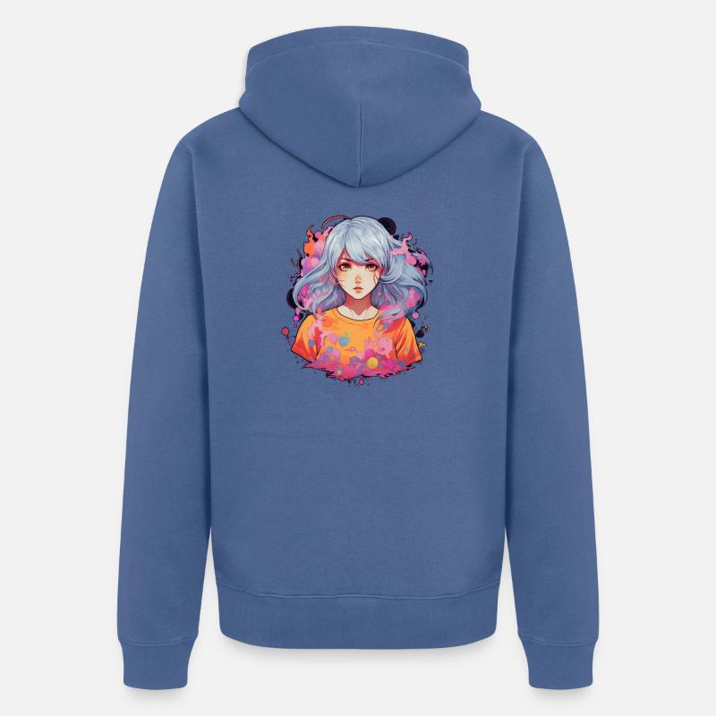 Fille d’anime - Veste à capuche bio Premium Unisexe - bleu pigeon