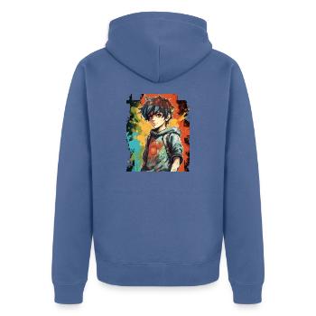 Anime Boy - Unisex Premium Bio Zip Hoodie - Taubenblau - Hinten - Nico (187cm)