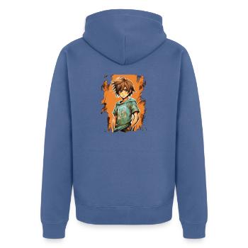 Anime Boy - Unisex Premium Bio Zip Hoodie - Taubenblau - Hinten - Nico (187cm)