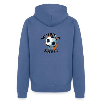 Balle de football - Quelle sauvegarde! - Veste à capuche bio Premium Unisexe - bleu pigeon - Dos - Nico (187cm)