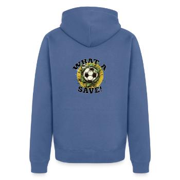 Fußball ball - What a Save! - Unisex Premium Bio Zip Hoodie - Taubenblau - Hinten - Nico (187cm)