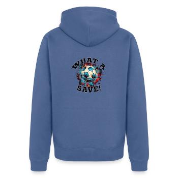 Balle de football - Quelle sauvegarde! - Veste à capuche bio Premium Unisexe - bleu pigeon - Dos - Nico (187cm)