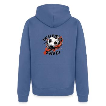 Fußball ball - What a Save! - Unisex Premium Bio Zip Hoodie - Taubenblau - Hinten - Nico (187cm)