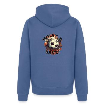 Fußball ball - What a Save! - Unisex Premium Bio Zip Hoodie - Taubenblau - Hinten - Nico (187cm)