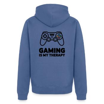 Gaming is my Therapy – Minimalistischer Controller - Unisex Premium Bio Zip Hoodie - Taubenblau - Hinten - Nico (187cm)