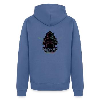 Level Up Your Life Gamer Silhouette - Unisex Premium Organic Zip Hoodie - stone blue - Back - Nico (187cm)