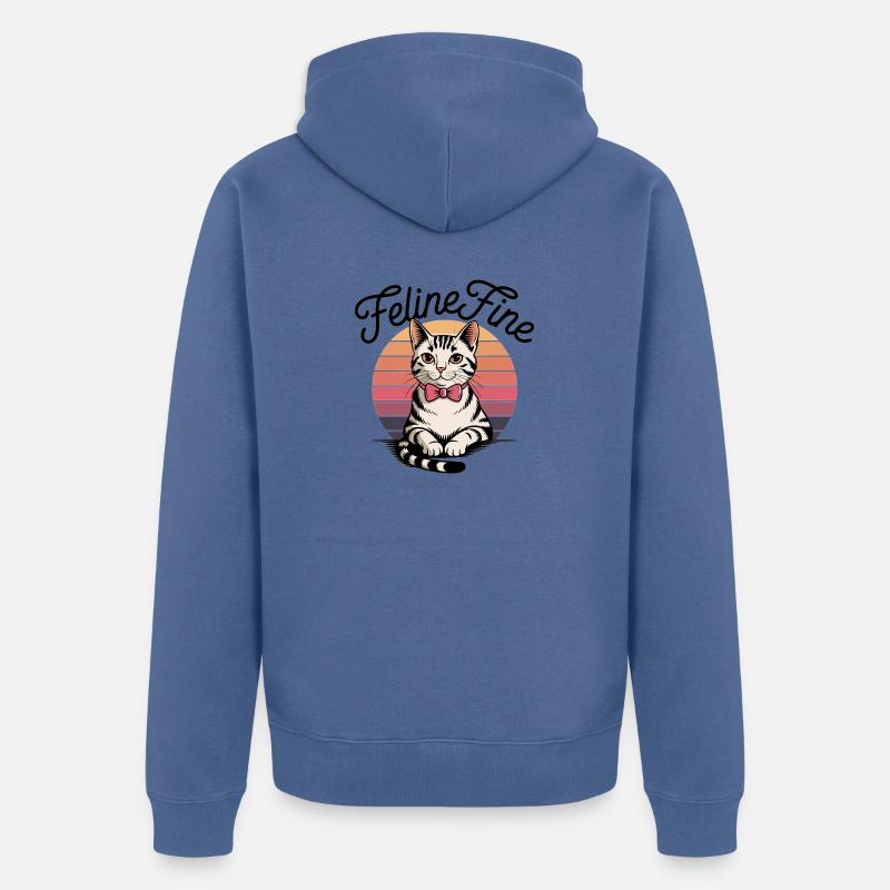 Feline Fine – Chat Sunset Rétro - Veste à capuche bio Premium Unisexe - bleu pigeon