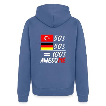 50% Türkisch 50% Deutsch - Unisex Premium Bio Zip Hoodie - Taubenblau - Hinten - Nico (187cm)