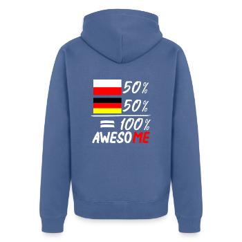 50% Polnisch 50% Deutsch - Unisex Premium Bio Zip Hoodie - Taubenblau - Hinten - Nico (187cm)