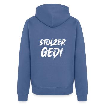 Stolzer Gedi Bester Gedi Patenonkel Österreich - Unisex Premium Bio Zip Hoodie - Taubenblau - Hinten - Nico (187cm)