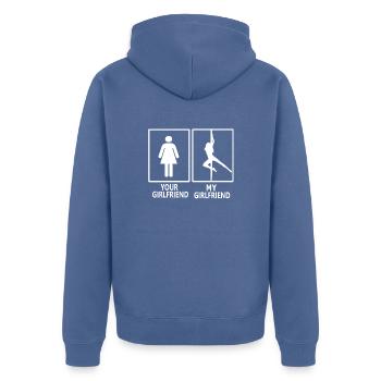 My girlfriend - Unisex Premium Bio Zip Hoodie - Taubenblau - Hinten - Nico (187cm)