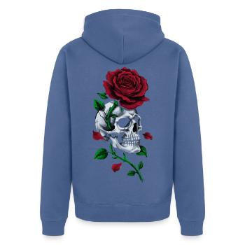 Schädel, Schädel, Rose, rot gotisch, - Unisex Premium Bio Zip Hoodie - Taubenblau - Hinten - Nico (187cm)