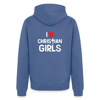 j'adore les filles chrétiennes - Veste à capuche bio Premium Unisexe - bleu pigeon - Dos - Nico (187cm)