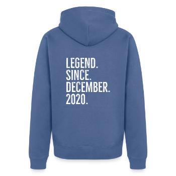 Legend Since December 2020 - Unisex Premium Organic Zip Hoodie - stone blue - Back - Nico (187cm)