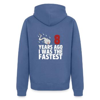 8 Years Ago I Was The Fastest - Unisex Premium Organic Zip Hoodie - stone blue - Back - Nico (187cm)