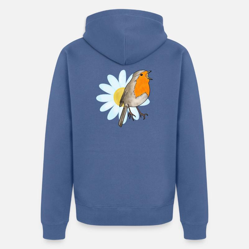 Robins et marguerites - Veste à capuche bio Premium Unisexe - bleu pigeon