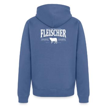 Fleischer - Unisex Premium Bio Zip Hoodie - Taubenblau - Hinten - Nico (187cm)