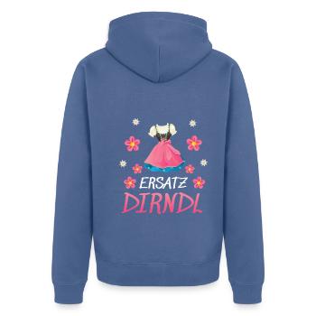 Dirndl Ersatz - Unisex Premium Bio Zip Hoodie - Taubenblau - Hinten - Nico (187cm)