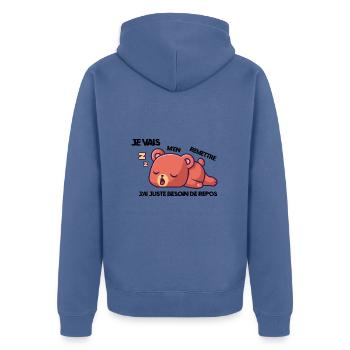 Je vais m'en remettre j'ai juste besoin de repos - Veste à capuche bio Premium Unisexe - bleu pigeon - Dos - Nico (187cm)