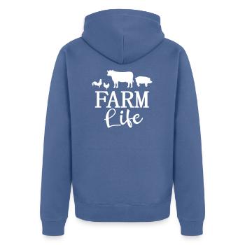 La vie à la ferme fermier fermier vache poulet - Veste à capuche bio Premium Unisexe - bleu pigeon - Dos - Nico (187cm)