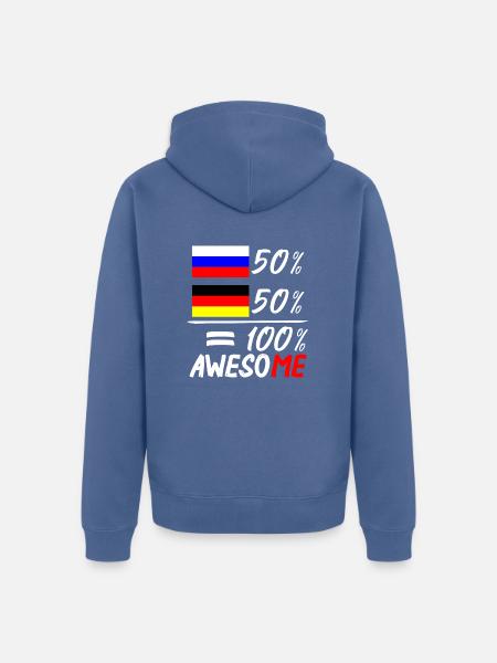 50% Russisch 50% Deutsch - Unisex Premium Bio Zip Hoodie - Taubenblau