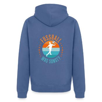 Fußball, was sonst - Unisex Premium Bio Zip Hoodie - Taubenblau - Hinten - Nico (187cm)