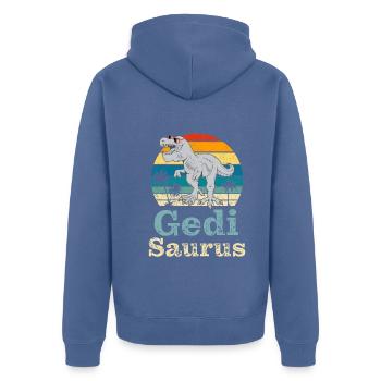 Gedi Saurus Wöd Gedi Patenonkel Österreich - Unisex Premium Bio Zip Hoodie - Taubenblau - Hinten - Nico (187cm)
