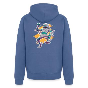 Gruselige Lustige Mumie Halloween Design Erwachsen - Unisex Premium Bio Zip Hoodie - Taubenblau - Hinten - Nico (187cm)