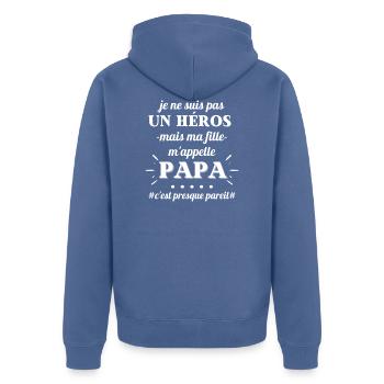 ma fille m'appelle papa, humour cadeau - Veste à capuche bio Premium Unisexe - bleu pigeon - Dos - Nico (187cm)