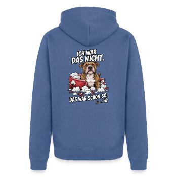Hund im Kissenchaos - Unisex Premium Bio Zip Hoodie - Taubenblau - Hinten - Nico (187cm)