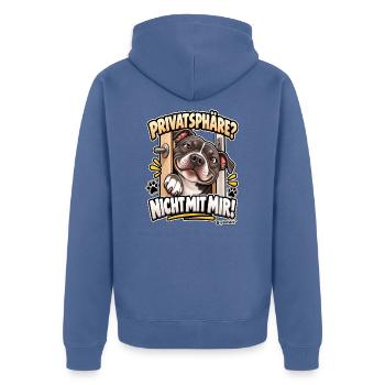 Keine Privatsphäre mit Hund - Unisex Premium Bio Zip Hoodie - Taubenblau - Hinten - Nico (187cm)