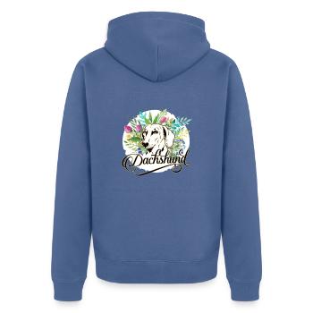 Dachshund Dackel - Unisex Premium Bio Zip Hoodie - Taubenblau - Hinten - Nico (187cm)