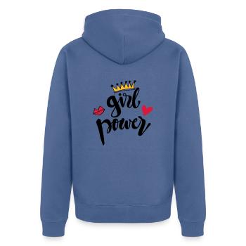 Girl Power - Unisex Premium Organic Zip Hoodie - stone blue - Back - Nico (187cm)