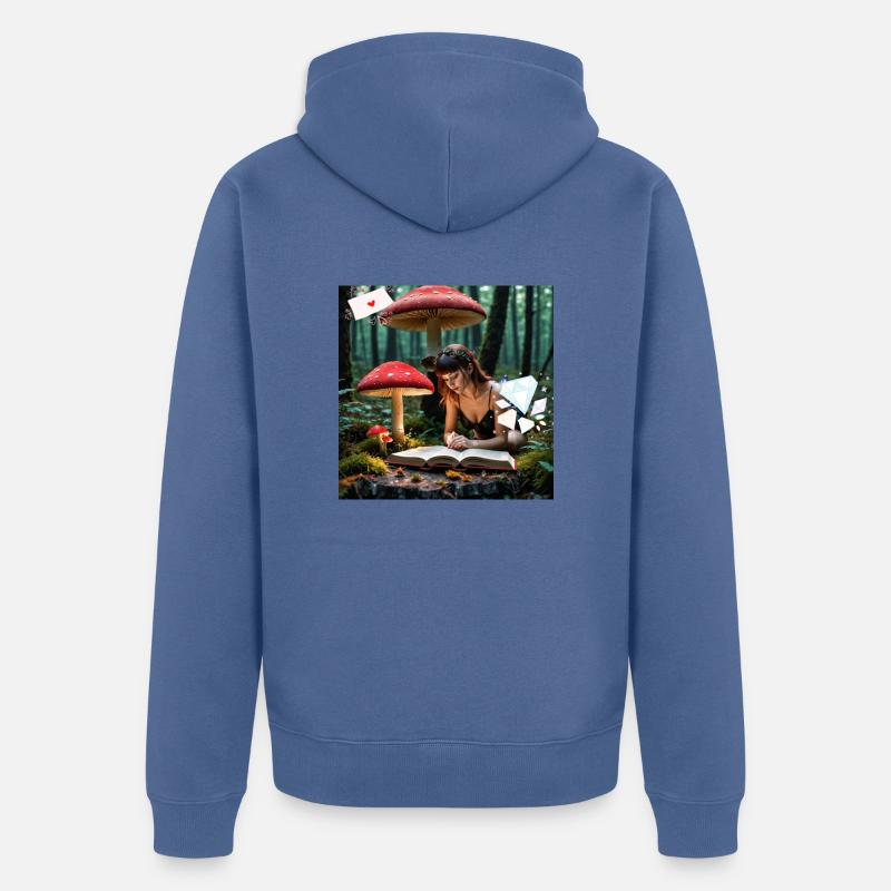 Lire dans la forêt magique. - Veste à capuche bio Premium Unisexe - bleu pigeon